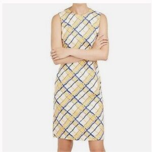 J. McLaughlin Yellow and Navy Checkered Midi Dress, Size Medium
